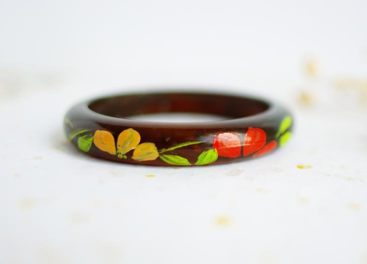 bracelet bakélite fleurs